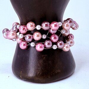 Vintage Pink Pearl Illusion‎ Bracelet Sterling Silver 925 Triple Strand Unworn